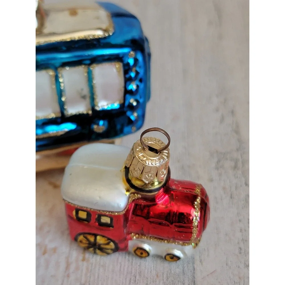 Poland train caboose front cart set vintage glass ornament Xmas glitter